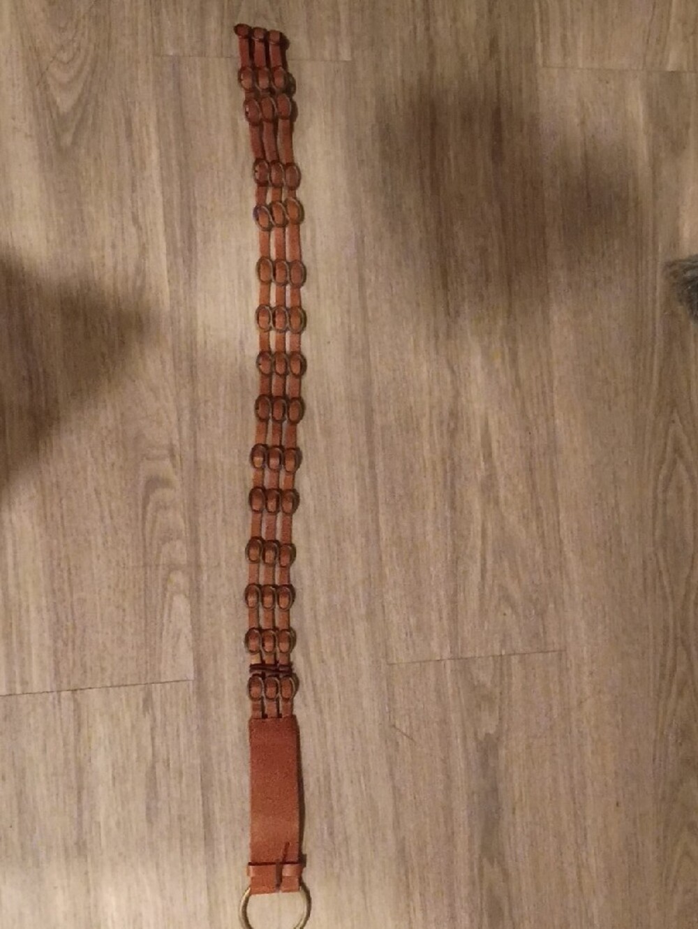 Brown Leather Multi-Strap Belt with Brass Ring Detail - Picture 3 of 4